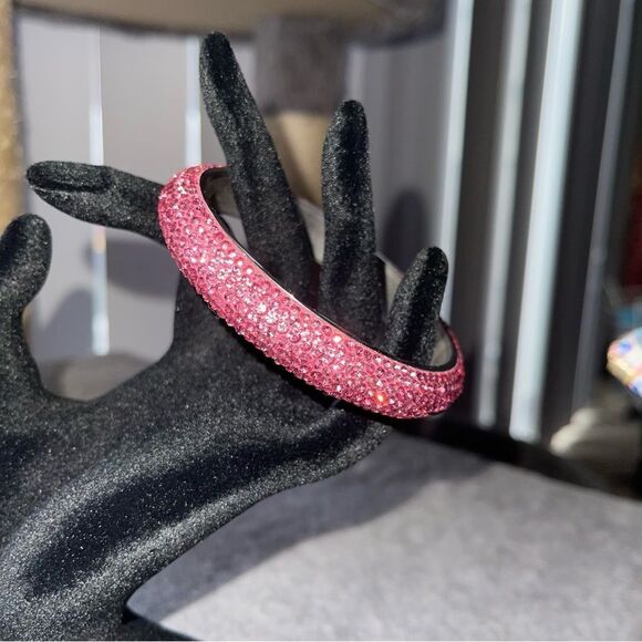 Pink crystal sparkling Pave Marked Stainless Steel Slip-on Bracelet - Picture 7 of 9